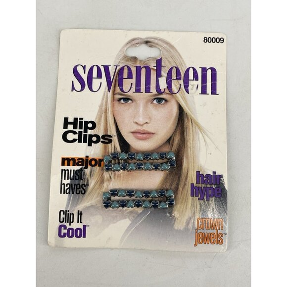 Vtg 1990's y2k SEVENTEEN Hair Clip Blue Teal Hearts NEW! - Picture 1 of 3